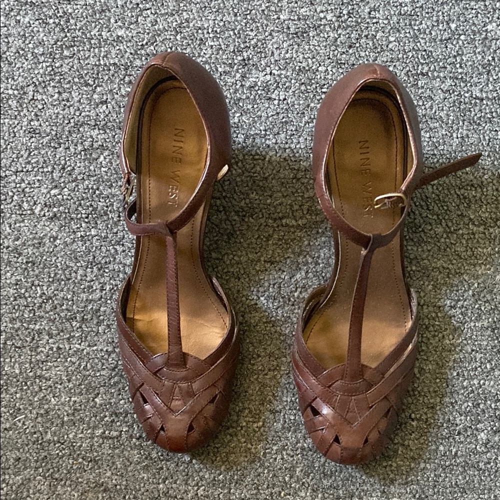 Nine West Brown Heels with T-Strap Design